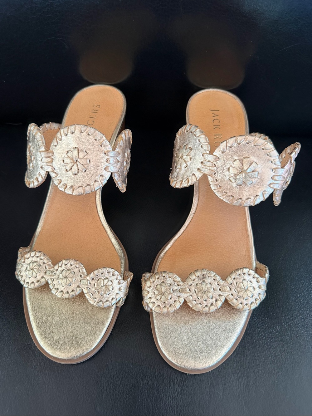 Jack Rogers Laurin Mid Heel gold sandals Lauren